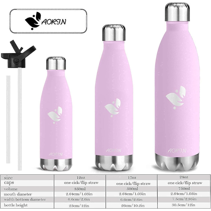 AORIN вакуумна термобутилка для води 350/500/750 мл, BPA-Free, зберігає тепло до 12 годин, холод до 24 годин, для дітей, школи, спорту, велосипеда, фітнесу, преміум-якість