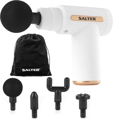 Масажний пістолет Salter Mini EE7427, 4 насадки, LCD, 6 швидкостей, акумуляторний, USB, глибокий масаж, білий