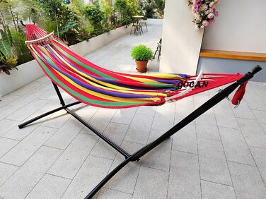 Гаммак GOCAN XXL для 2 осіб, 220x150 см, 330 см, 300 кг, бавовна, для відпочинку на природі, у саду, вдома, для дітей, сірий з червоними смугами