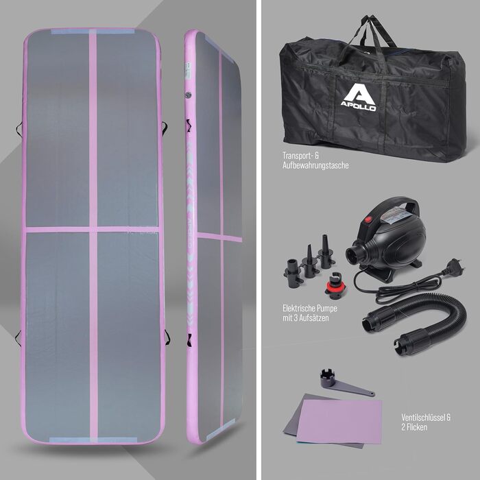 Надувний гімнастичний мат Apollo Air Mat Pro для дорослих і дітей, 3м/4м – гімнастичний аеромат для дому та вулиці