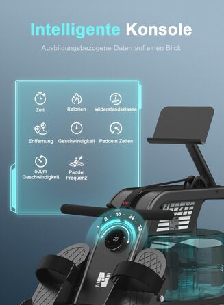 Веслувальний тренажер Neezee для дому, водний, з Bluetooth-монітором і тримачем для планшета, макс. вага 150 кг, вертикальне зберігання, транспортувальні колеса
