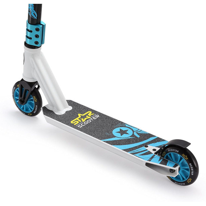Трюковий самокат STAR SCOOTER Pro Sport 110 мм для дітей від 5 років, алюмінієвий, біло-синій, HIC компресія