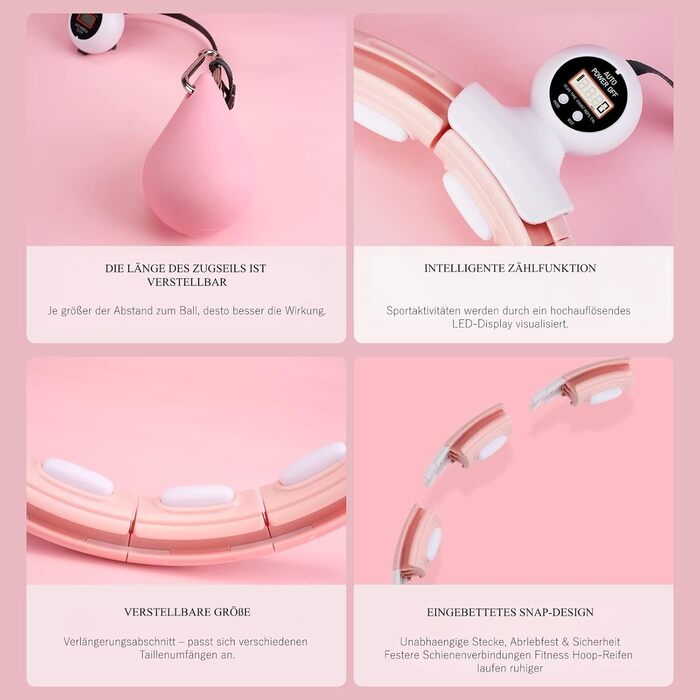 Розумний фітнес-обруч LEAFIA з лічильником, магнітними дисками та 16 регульованими секціями, рожевий - для схуднення та фітнесу для дітей та дорослих