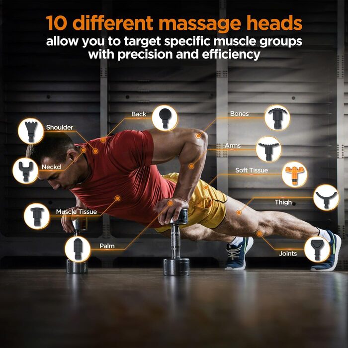 Масажер для м'язів: пістолет для масажу з 10 насадками, 30 швидкостей та LCD-екраном для розслаблення тіла, спини та плечей