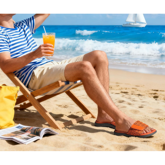 Чоловічі шльопанці ONCAI для душу та басейну з липучкою, відкриті, спортивні, літні, для дому, м'яка гумова підошва, розмір 40-49 (44 EU, помаранчевий)