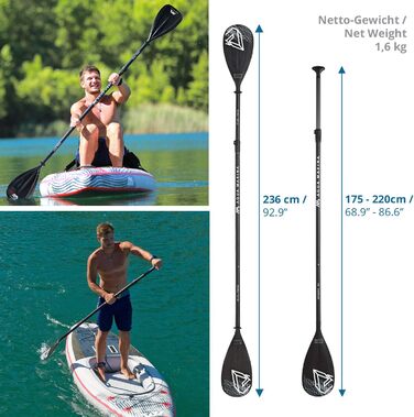 Весло для каяка Aqua Marina DUAL-TECH, алюміній, пластик, чорне/біле