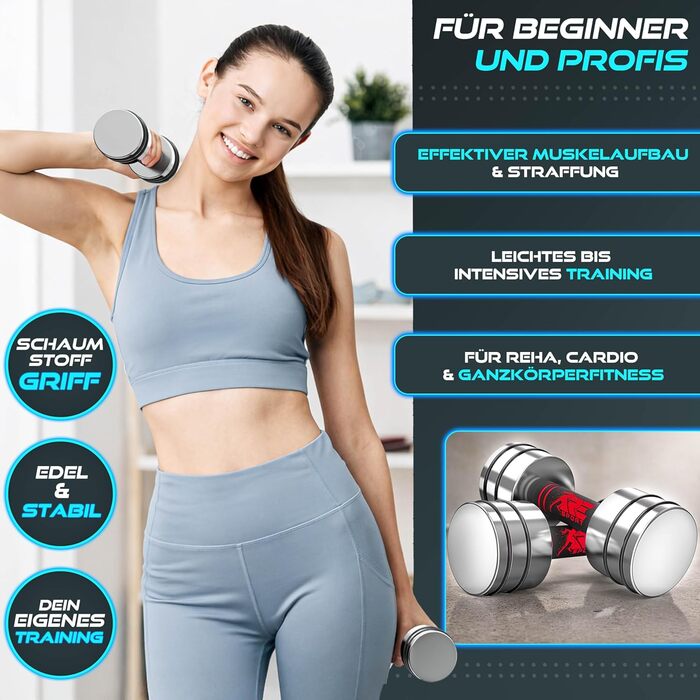 Набір гантелей 2 шт. з масивного сталі 2,5/5/7,5/10 кг | Гантелі з вагами та пінопластовою ручкою | Фітнес гантелі для дому, силові тренування та нарощування м'язів. Турквіс (Червоний, 2 x 5 кг)