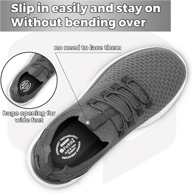FitVille Кросівки Slip-On для чоловіків, широкі, спортивні, легкі, дихаючі, для бігу, фітнесу, активного відпочинку, залу, сірі, 44 EU