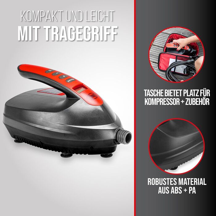 Електричний повітряний компресор HEYNER® SUP 16 PSI для відпочинку та активного відпочинку на природі (12V, KFZ)