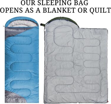 Спальний мішок 3-4 сезони для дорослих та дітей, 86.61''x31.49'', водонепроникний, для кемпінгу та подорожей, блакитно-сірий