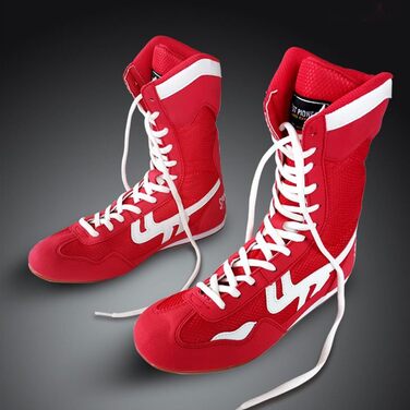 Боксерські та борцівські кросівки для чоловіків та жінок. Дихаючі кросівки для занять боксом та боротьбою, висока шнуровка, червоні, 42 EU