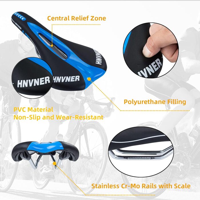 Комфортний сідло для велосипеда: ергономічне, Hohl, для міських велосипедів, шосе, MTB (280x140x55 мм, PU, чорний/синій)