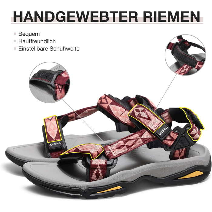 Жіночі сандалі для спорту та активного відпочинку Damen червоні 40 EU. Сандалі для трекінгу, пляжу, подорожей з підтримкою склепіння стопи. Дихаючі, зручні.