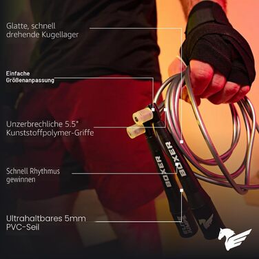Стрибальний скакалка Elite Jumps Boxer 3.0 для дорослих, PVC Speed Rope для боксу, кросфіту та кардіо, регульована, чорна