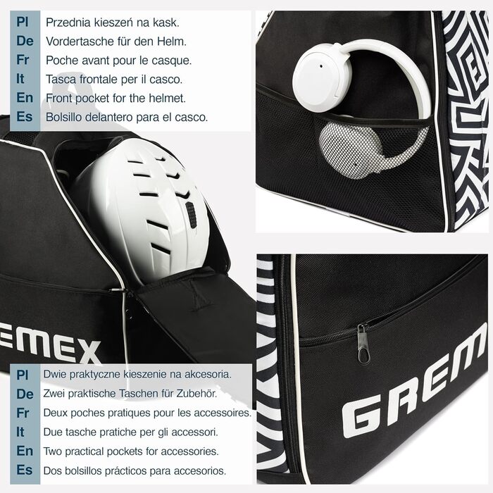 Чохол для лижних черевиків з відділенням для шолома - Водонепроникний рюкзак для лижних черевиків та шолома. Міцний, з титановими швами. Зручний для транспортування, подорожей та захисту спорядження (Чорний)