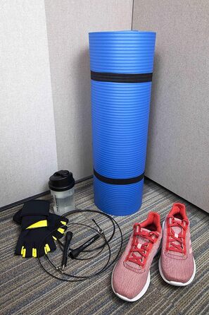 Йога мат TechFit: антиковзаюча, товста (10 мм), для фітнесу, пілатесу, кемпінгу, аеробіки (блакитна)