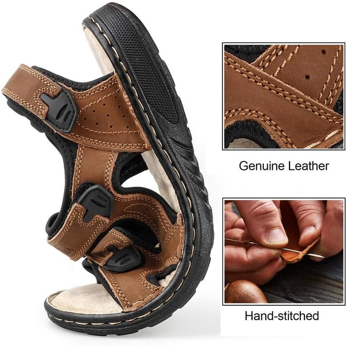 Чоловічі сандалії з натуральної шкіри для активного відпочинку та трекінгу. Легкі літні сандалії на підошві, коричневі, 45 EU
