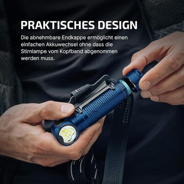 OLIGHT Perun 3 LED налобний ліхтар: перезарядна модель, 3000 люмен, 7 режимів, датчик, червоне світло, водонепроникність IP68. Ідеально для кемпінгу, риболовлі, полювання. Колір: Midnight Blue