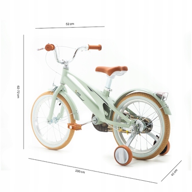 Дитячий велосипед 16 дюймів із бічними колесами, м'ятний, легкий