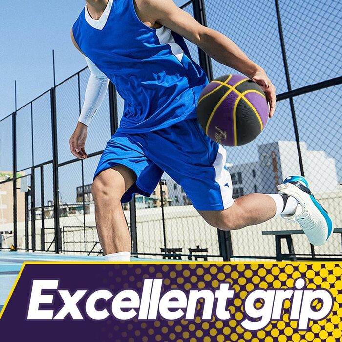 Баскетбольний м'яч Fantecia 7 розміру з насосом - преміум м'яч Street Rubber для гри та тренувань у залі та на вулиці, фіолетовий