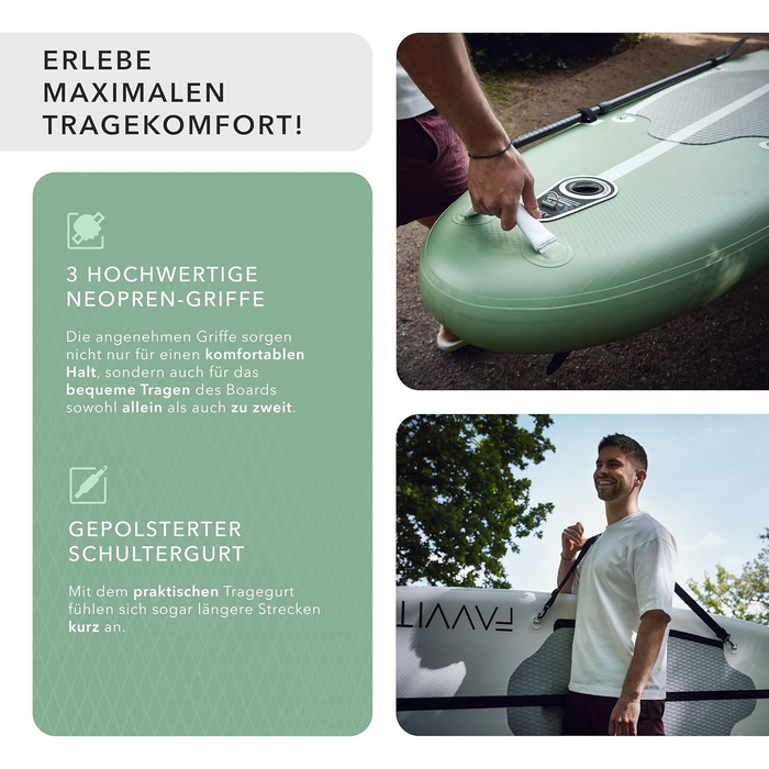 Надувна SUP-дошка FAVVITY Polarweiß, ультралегка, напівкарбон, до 150 кг, комплект для веслування стоячи, 7 років гарантії, універсальна для всіх