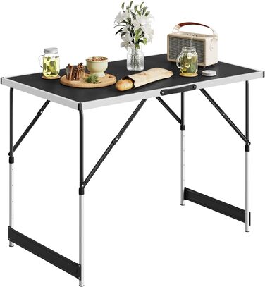 Стіл туристичний складний WOLTU® для кемпінгу, саду, балкону, роботи, регульована висота, алюміній, сталь, МДФ (чорний)
