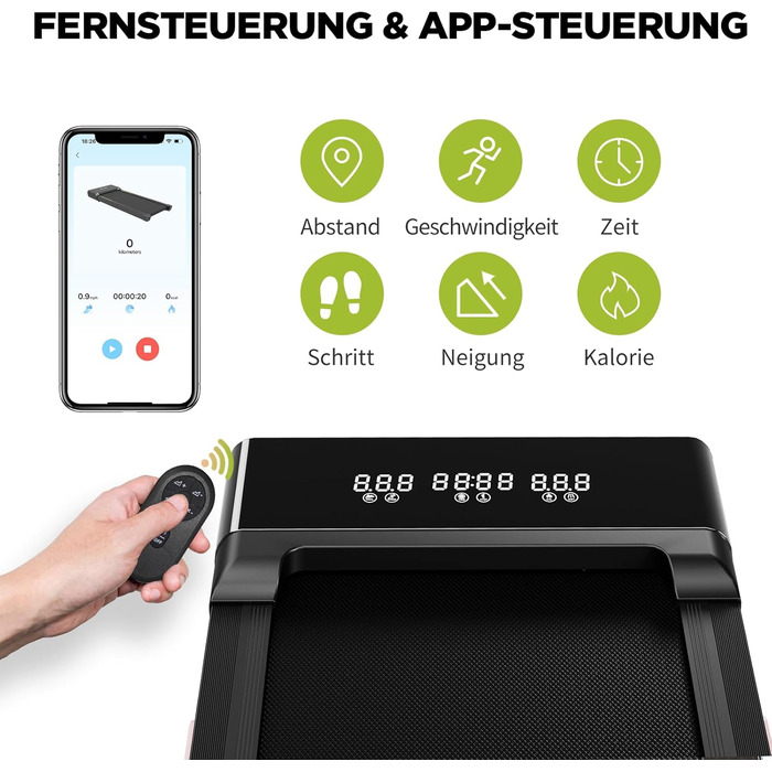 Walking Pad Superun –Бігова доріжка для дому з нахилом, 3.0 PS, з додатком та пультом – до 136 кг, чорний