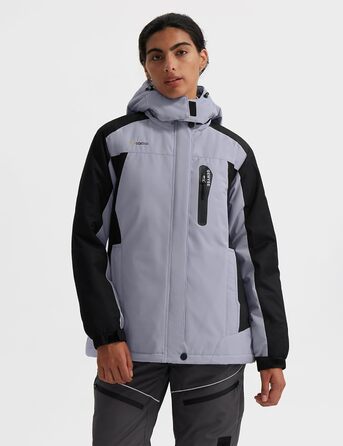 Жіноча лижна куртка GEMYSE: водонепроникна, вітронепроникна, з флісовою підкладкою, для активного відпочинку на снігу (XXL, Чорно-сірий)