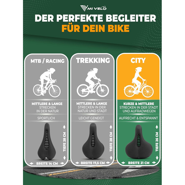 Велосипедне сідло MIVELO Comfort PRO з меморі піною, дихаюче, зручне та ергономічне, для чоловіків і жінок, для міських велосипедів