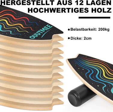 Балансборд Surfin Holz: Дерев'яний балансборд для дітей та дорослих, 6 режимів, тренування рівноваги, 79.5 x 34.5 см, стилі Wellenlinien/S