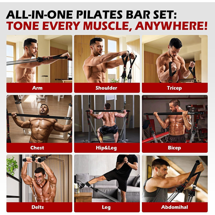 Набір для пілатесу HPYGN з 4 еластичними стрічками, регульоване обладнання для пілатесу для жінок та чоловіків, багатофункціональний набір для фітнесу, стрічки для стегон, ніг, рук, домашній спортзал, йога, силові тренування, розтяжка (чорний)