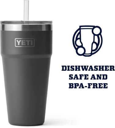 Термокружка YETI Rambler з трубочкою, нержавіюча сталь, ізольована, Charcoal, 769 мл