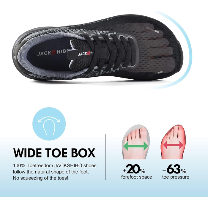 Чоловічі кросівки Jackshibo з широкою передньою частиною: для бігу, ходьби, тенісу. Зручні, з амортизацією, без перепаду висоти. Розмір 45.5 EU, чорний колір