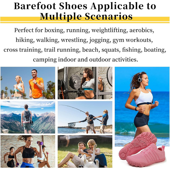 Босі кросівки для жінок та чоловіків: широкі, легкі, дихаючі, з підошвою Zero-Drop, для трейлу, фітнесу, бігу по вулицях. Унісекс, розміри 36-46 EU, колір рожевий