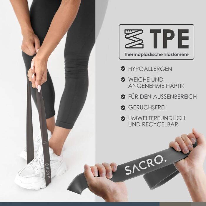 SACRO Набір гумових еспандерів для фітнесу 5 рівнів опору + анкер для дверей та сумка