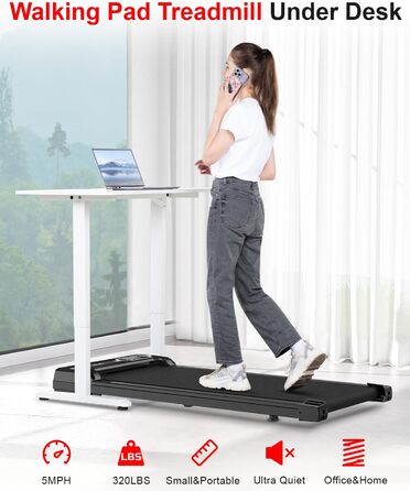 Walking Pad Dskeuzeew 2 в 1 - біговий килимок для дому, електричний, з LED-дисплеєм та пультом керування, чорний