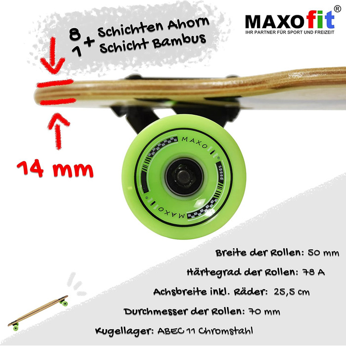 Лонгборд MAXOfit з клену/бамбуку для початківців та досвідчених, різні дизайни