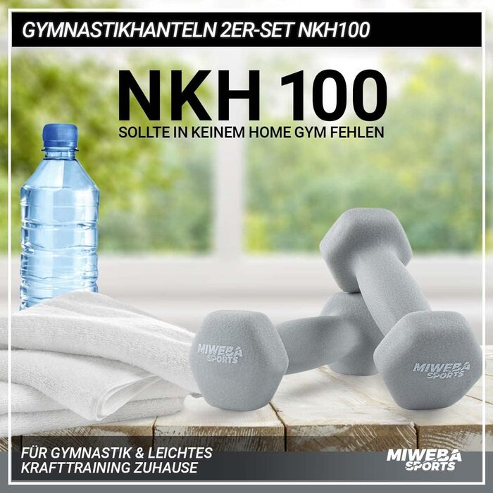 Гантелі Miweba Sports NKH100 неопреноові, шестигранні, набір 0,5-10 кг, для фітнесу, силових тренувань, короткі гантелі