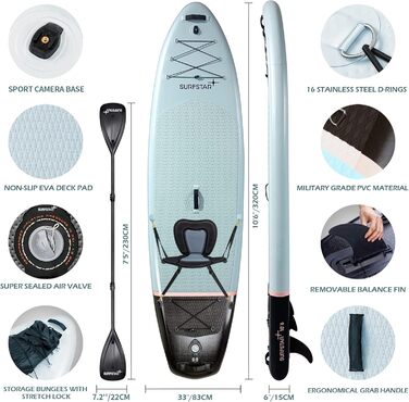 Надувна SUP-дошка Surfstar 320x84x15 см з сидінням для каяка, комплект для падлбордингу з тримачем для камери та аксесуарами