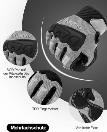 Рукавички INBIKE MTB для мотокросу та гірського велосипеда з захистом пальців TPR та SCR-подушечкою, сірі, розмір M