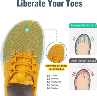 Жіночі кросівки з широкою передньою частиною та підтримкою стопи - для бігу, тренувань, занять у залі та прогулянок. Колір: жовтий, розмір 38 EU.