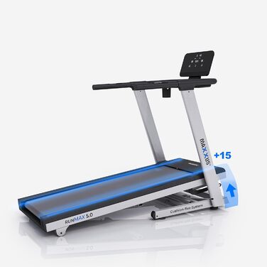 Біговий тренажер MAXXUS RunMaxx 5.0: електричний, складний, до 18 км/год, 36 програм, нахил 16%, 5 PS, LCD дисплей, 140 x 49 см, вимірювання пульсу, тримач для планшета