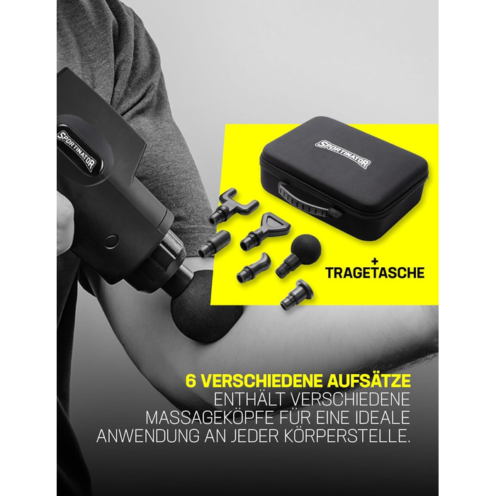 Електрична масажна пістолет SPORTINATOR Level Up з насадками, LCD-екраном, USB-C, у кейсі (сірий)