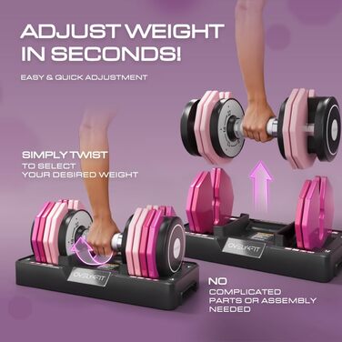 Регульовані гантелі OVEL 4YFIT 5-в-1 (2-10 кг), швидке налаштування ваги, металевий антиковзний руків'я, компактний дизайн з рожевими градієнтами, ідеально для жінок
