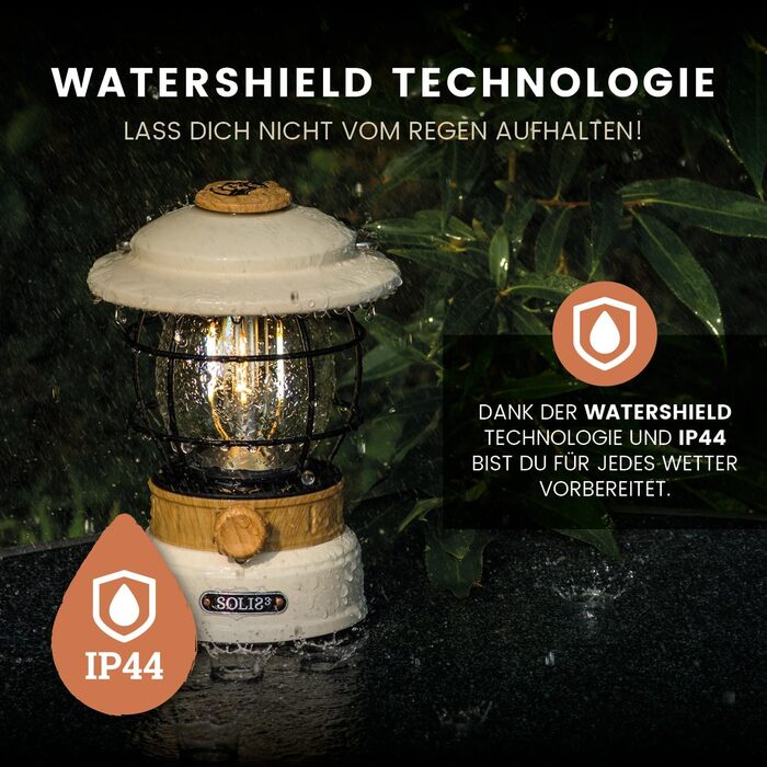 Solis 3 LED кемпінгова лампа з Powerbank, 8000mAh, IP44, регульоване світло, для піших прогулянок (кремовий, ефект дерева)