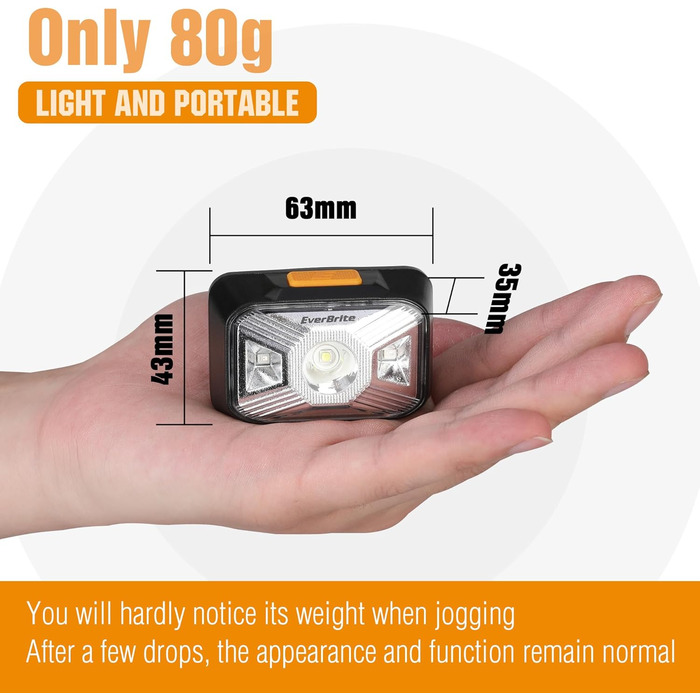 EverBrite LED налобний ліхтар: перезаряджуваний, водонепроникний, з червоним світлом, для кемпінгу, риболовлі та активного відпочинку. В комплекті USB-C кабель