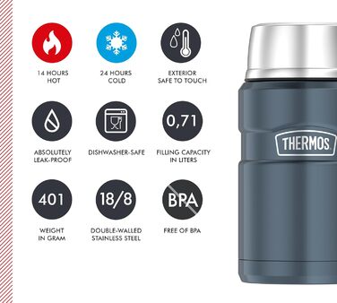 Термос STAINLESS KING для їжі, 0,47л, нержавіюча сталь, чорний матовий, з ложкою, BPA-free