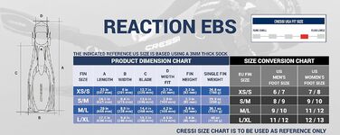 Ласти для дайвінгу Cressi Reaction EBS з відкритою п’ятою, банджі-ремінь, L-XL, сині, Італія