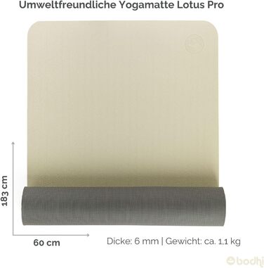 Килимок для йоги Bodhi Lotus Pro | Нековзний килимок для занять спортом, гімнастикою, пілатесом та фітнесом | Антиковзний килимок для йоги | Гіпоалергенний тренувальний килимок Темно-зелений/Зелений (пісок/світло-сірий)