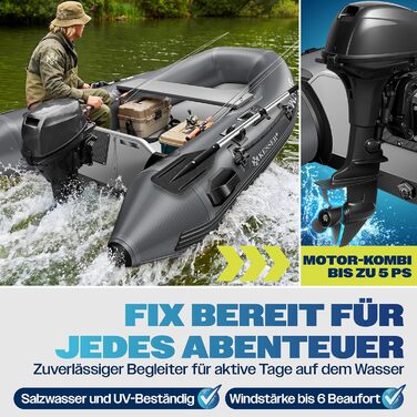 Надувний човен KESSER® Wave 230-320 см (комплект 6 в 1): човен, лавка, насос, весла, ремкомплект, сумка. Можливість встановлення мотора, для солоної води, антрацит.